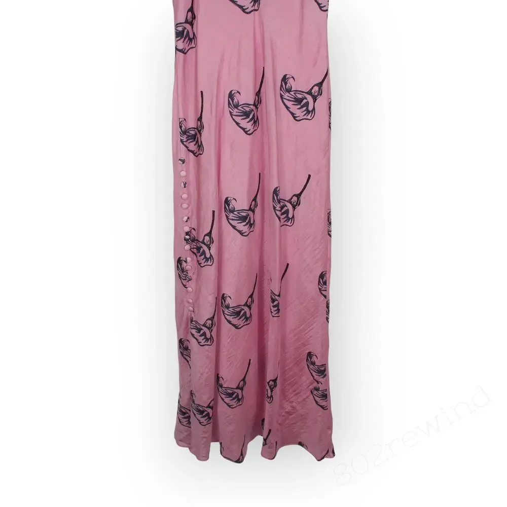Large Alix of Bohemia Athens Pink Calla Lily Silk Slip Dress Sweetheart Lined - Picture 14 of 16